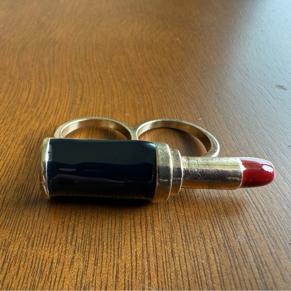 Gold and Black Lipstick Double Ring